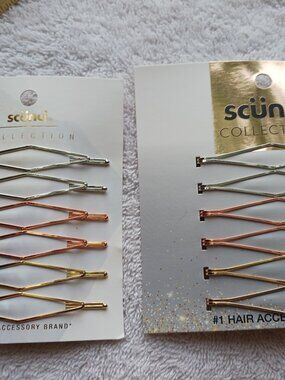 6 Scunci Open Diamond Design Shiny Metal Bobby Slides Hair Pins Gold Rose Silver